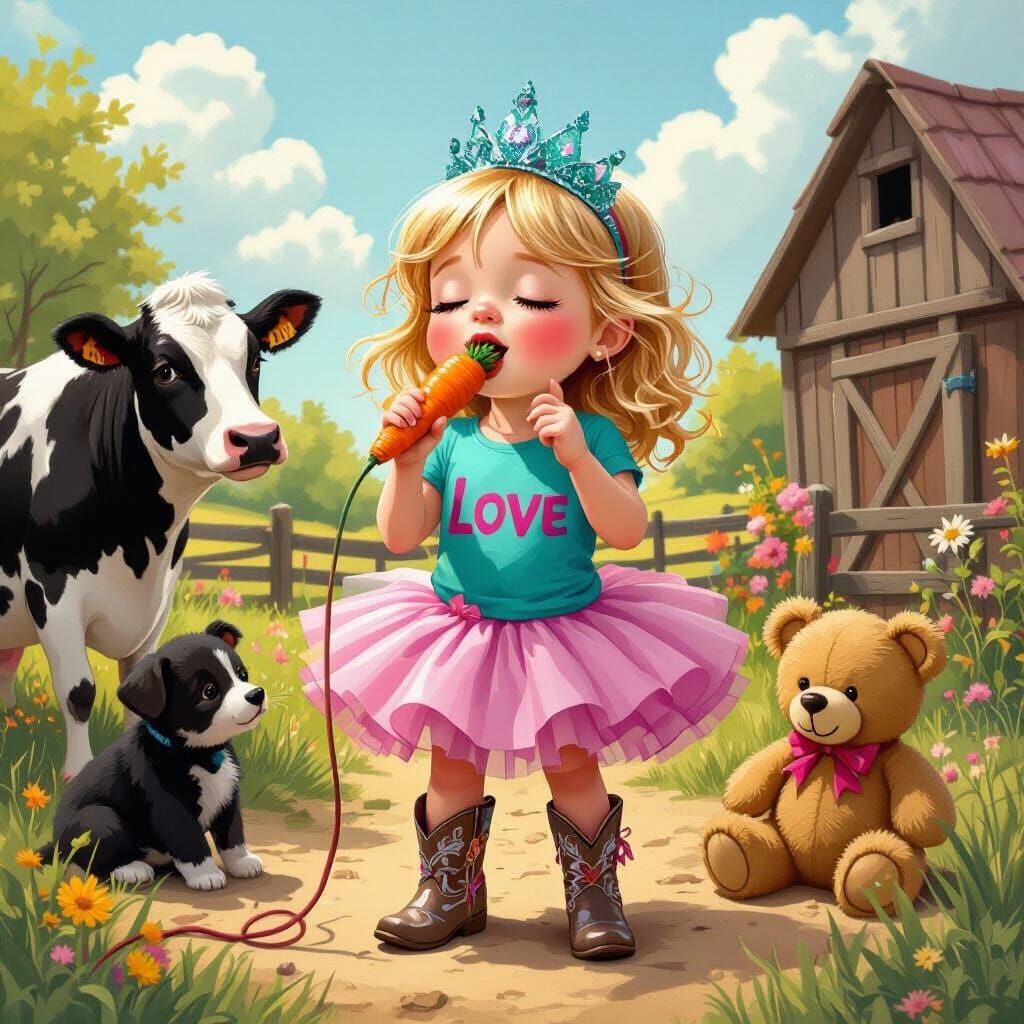 Girl Sings to Farm Animals with Carrot Microphone