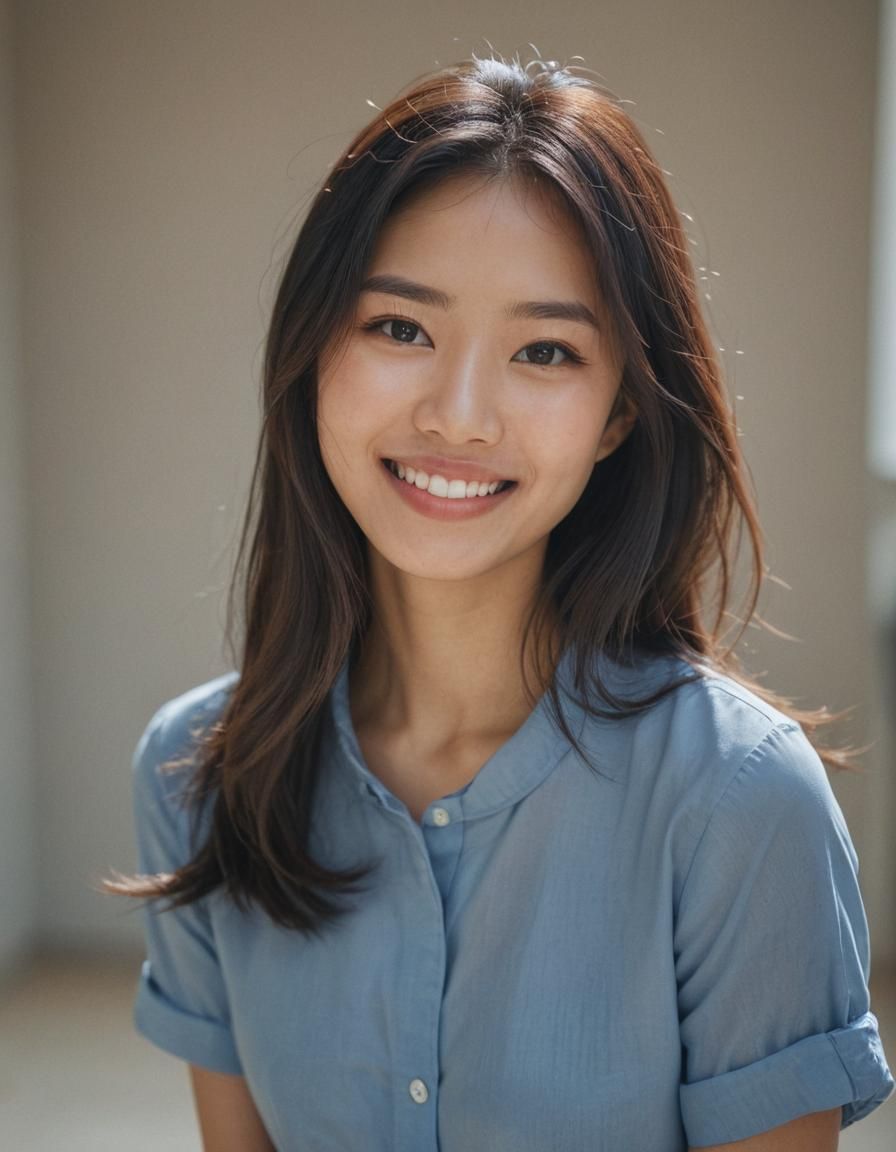 Smiling Asian Virtual Influencer Portrait in Natural Light