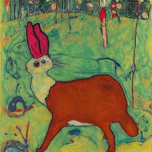 Disturbing Rabbit Drinking, in Expressionist Style