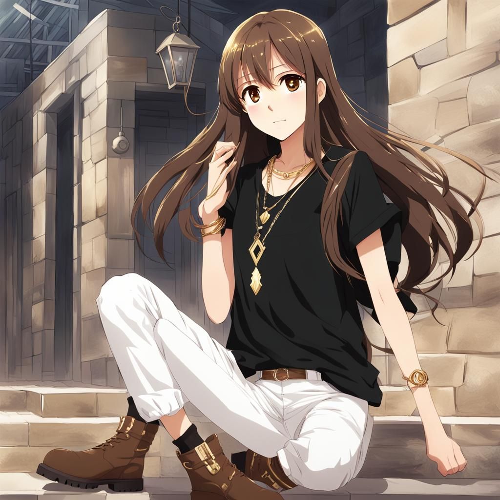 Anime Style Portrait of a Girl with Necklace