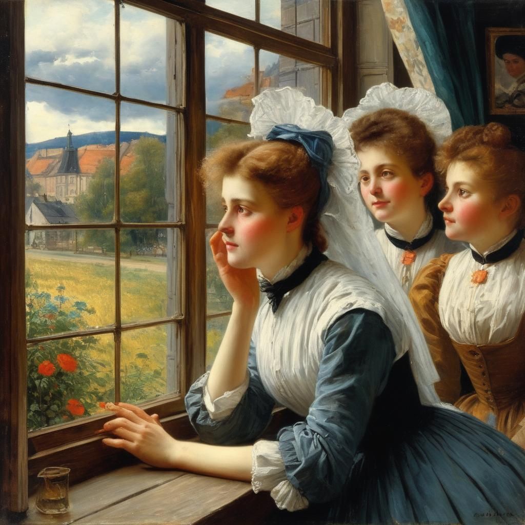 Woman Gazing Through Window, 19th-Century Portrait