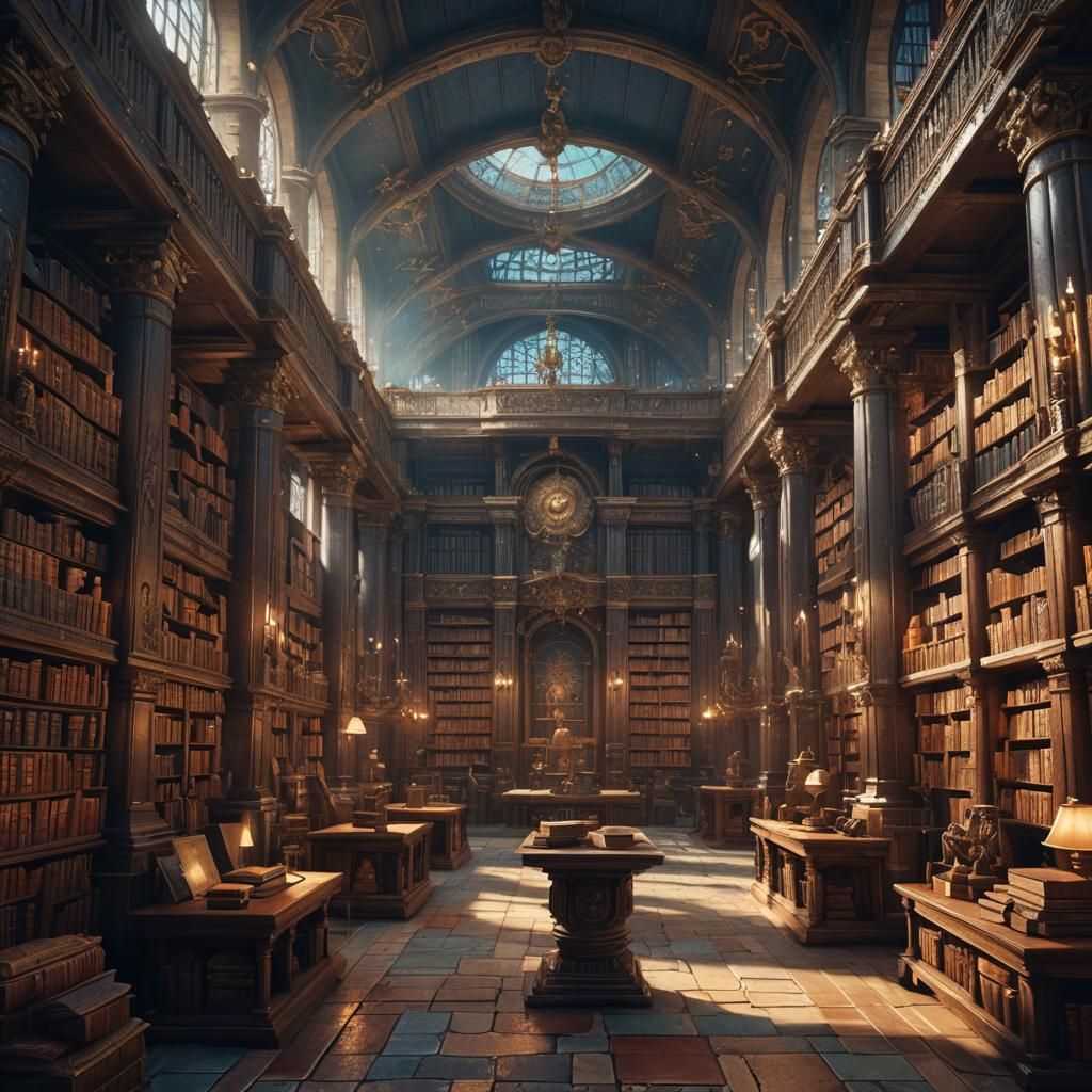 Fantastical Ancient Library Concept Art