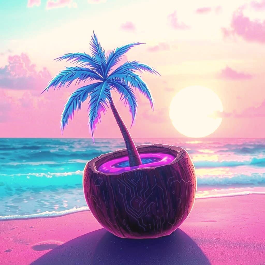 Cybernetic Coconut Palm Beach Graffiti Art