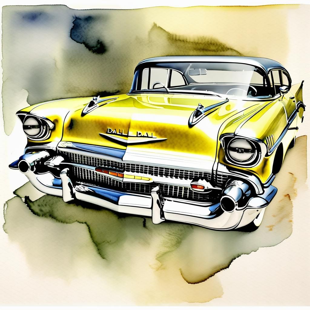 Surreal Watercolor 57' Chevy Hybrid Art