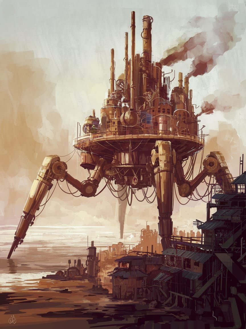 Steampunk Metropolis on Mechanical Spider Legs