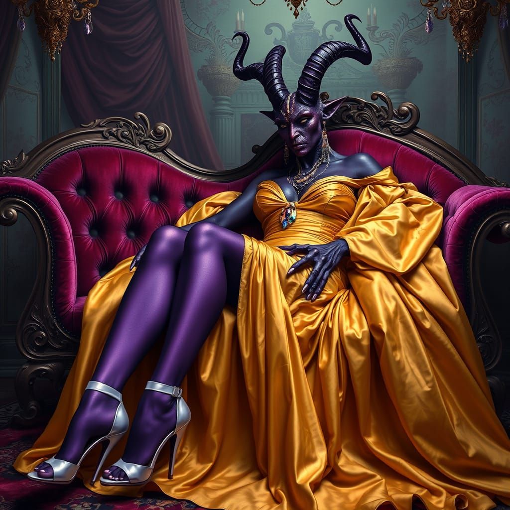 African Demon Lounging in Opulent Splendor
