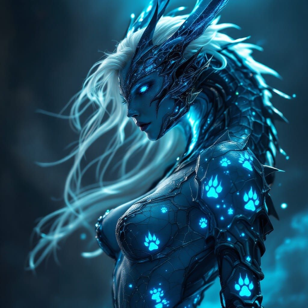 Cyberpunk Fantasy Dragon in Azure Armor