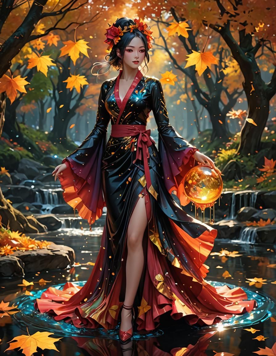 Holographic Ink Splatter: Autumn Equinox in Anime Style