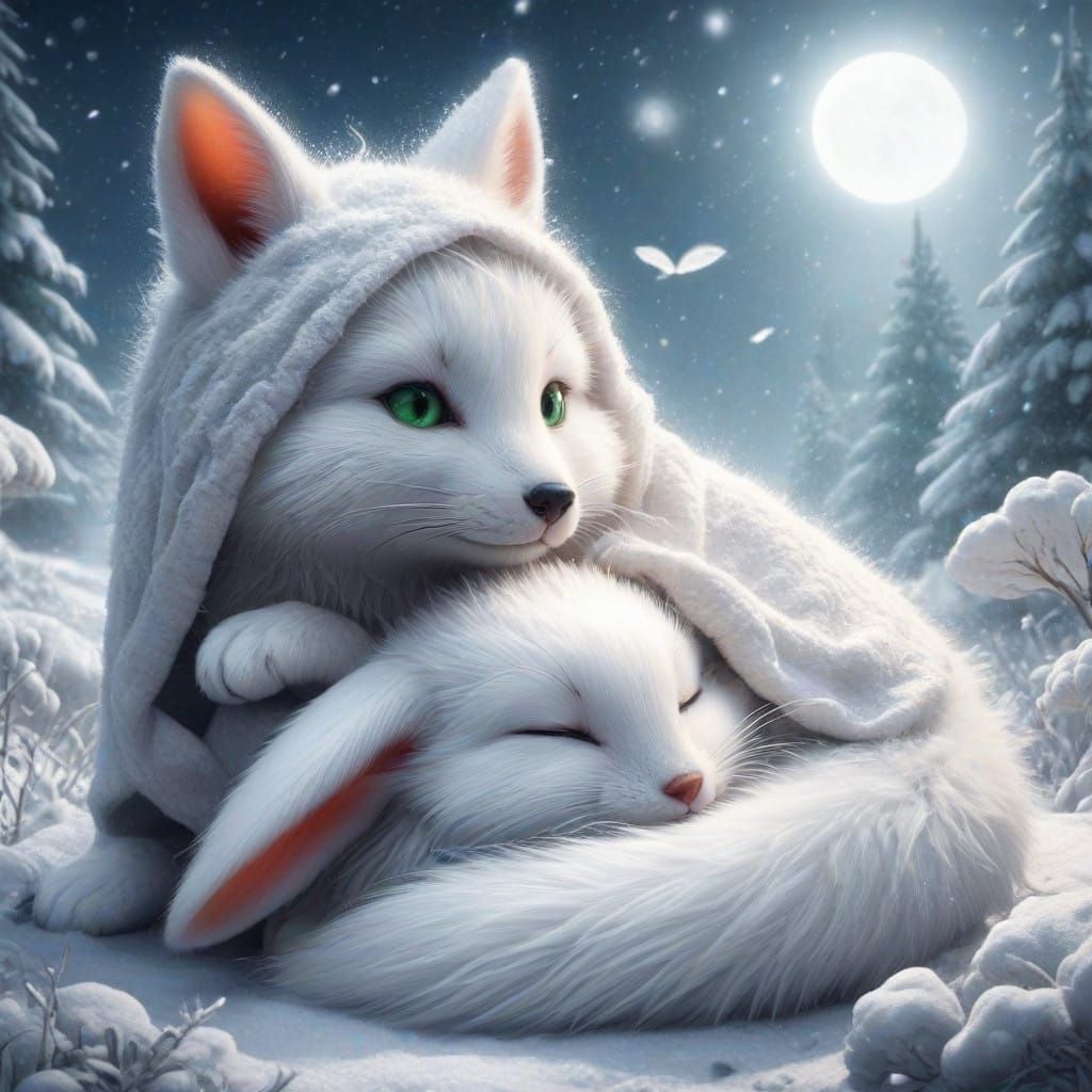 Winter Wonderland Cuddle Scene in Hyper-Realistic Digital Ar...