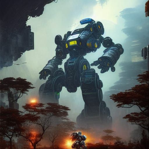 Futuristic Mech Ruins in Gritty Sci-Fi Style