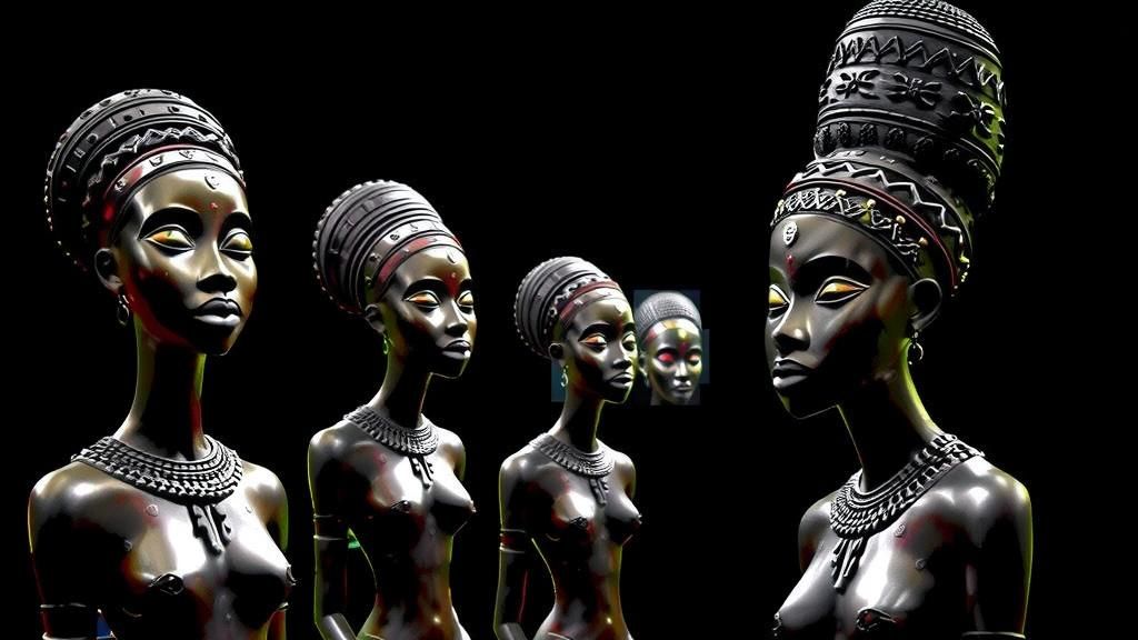 African Sculptures in Rainforest Garden