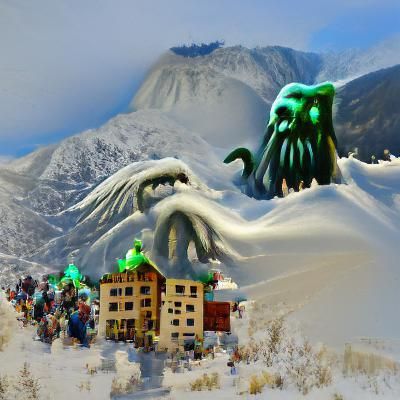 Cthulhu Looms Over Christmas Village: Photorealistic 8K