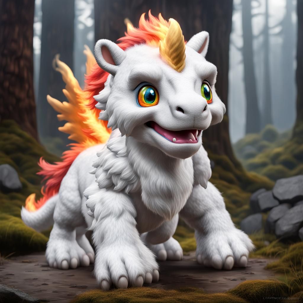 Hybrid Dwarf Care Bear Rapidash Dragon in Photo Realism