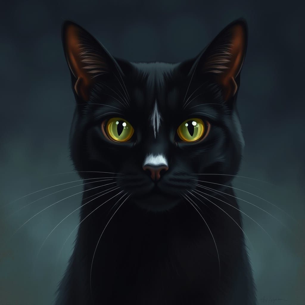 Hyperrealistic Black Cat with Exclamation Mark Blaze