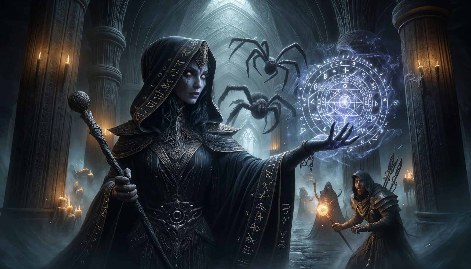 Drow Priestess Summons Demon: Epic Fantasy Battle