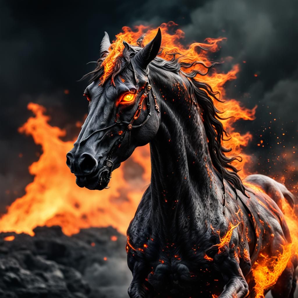 Flaming Lava Hellhorse with Fire Mane in HDR