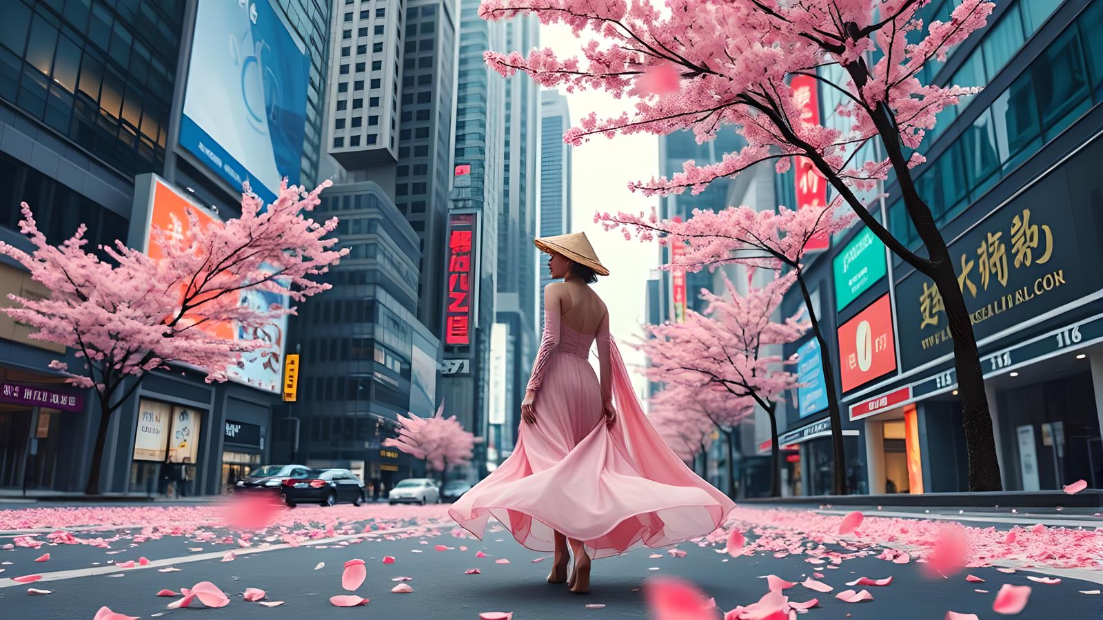 Cherry Blossoms in Modern City Landscape