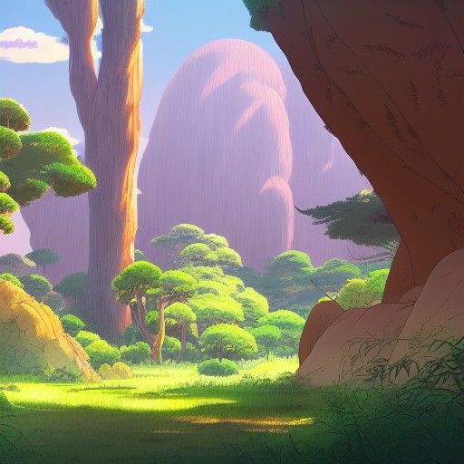 Desert Oasis: Tall Trees in Anime Style