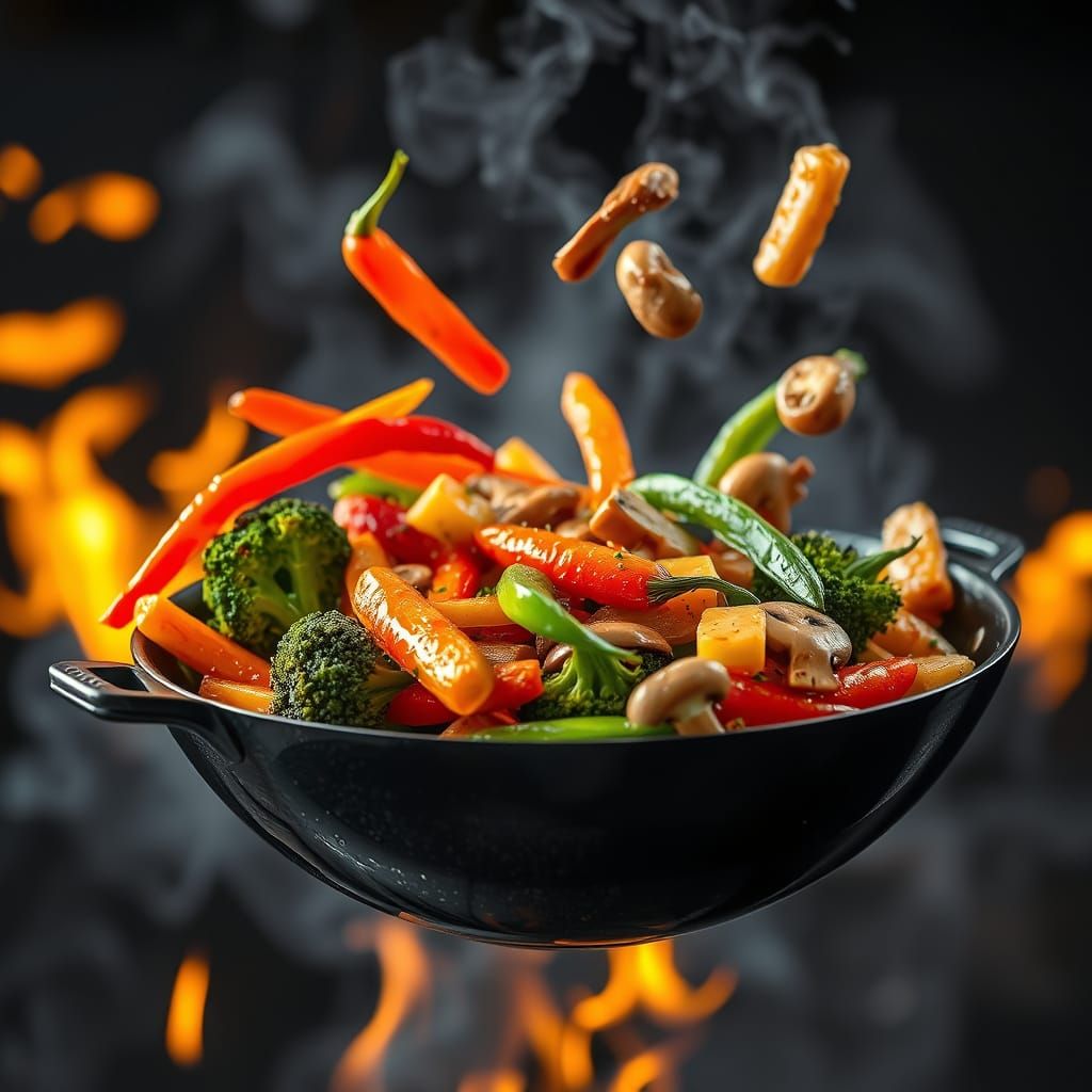Vibrant Stir-Fry Vegetables in Hyperrealistic Style