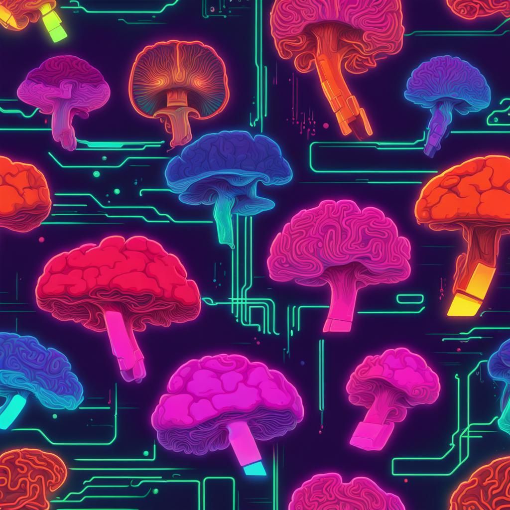 Psychedelic Brain in Cyberpunk Neon Style
