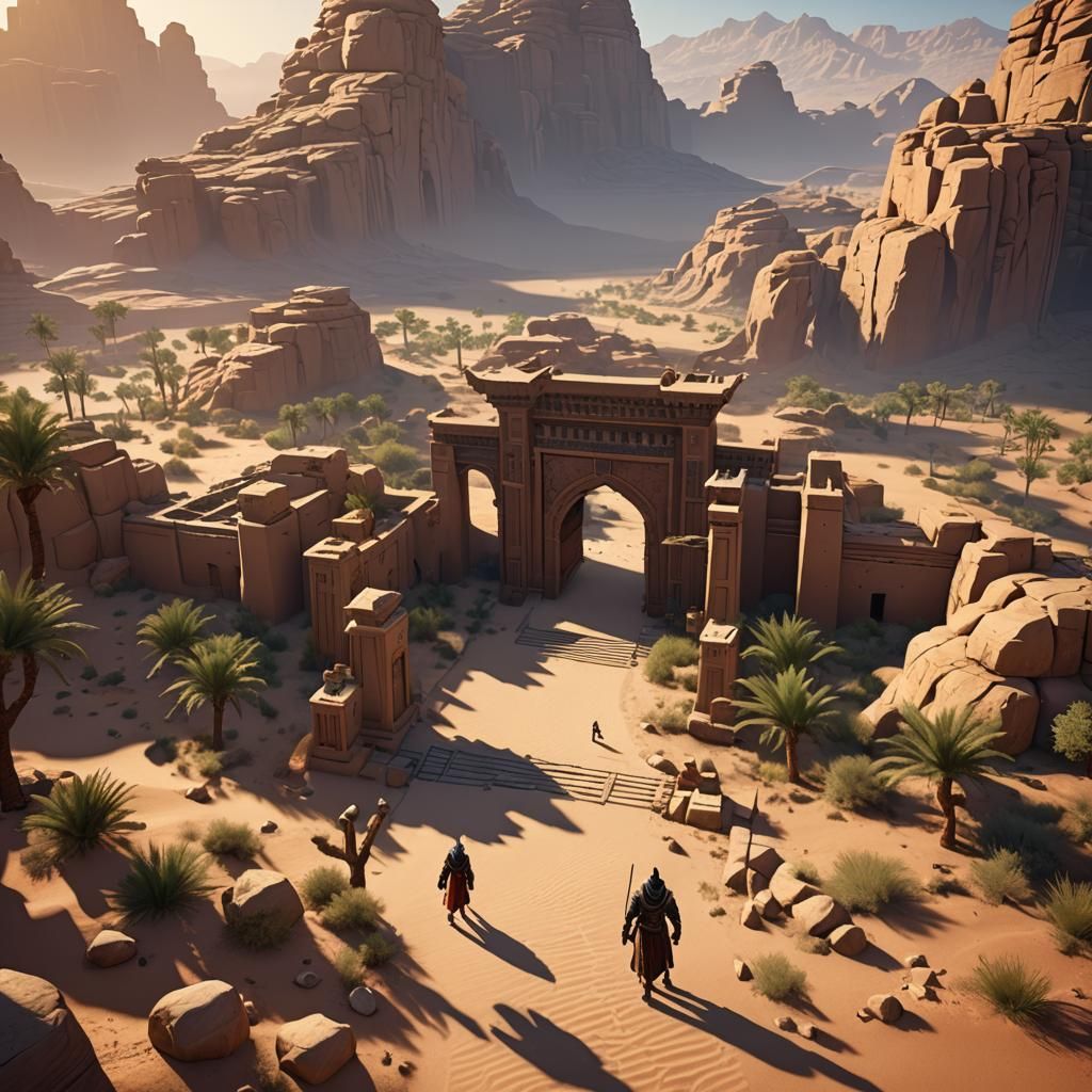 Oriental Gate Oasis: 3D Game Visual