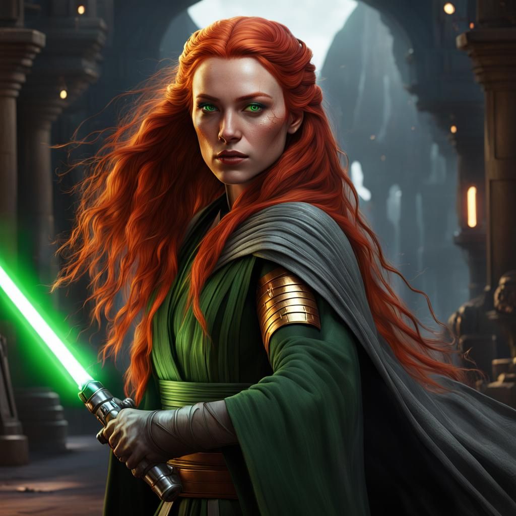 Jedi Queen Allana Solo with Lightsaber, Fantasy Art