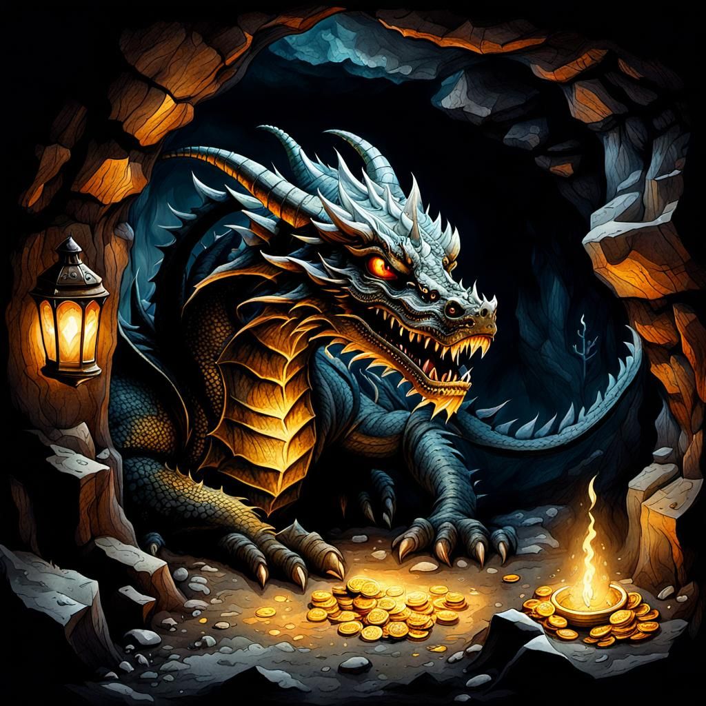 Dragon Lair with Treasure in Moody Lighting