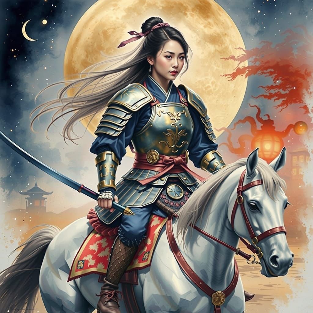 Samurai Rides in Dreamy Japanese Nightscape