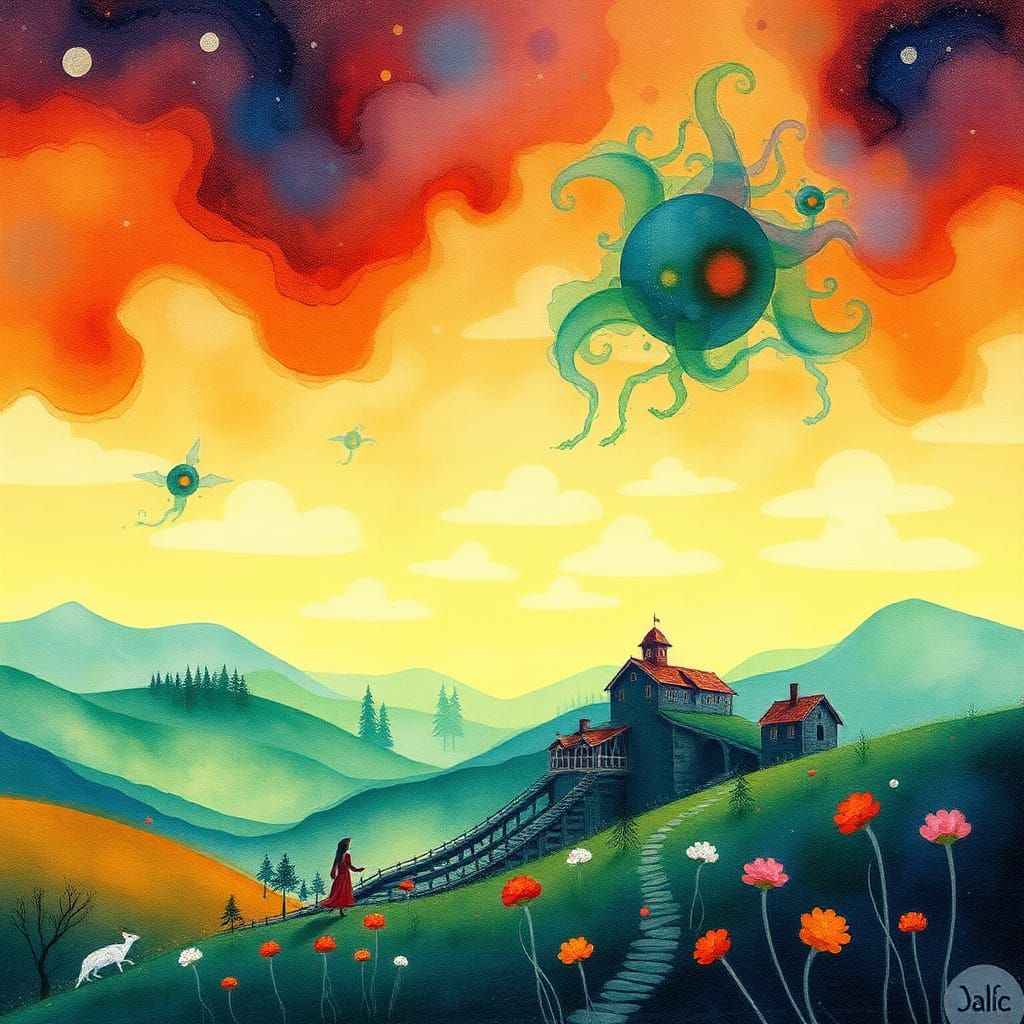 Glowing Wonderland Dreamscape in Mixed Media Style