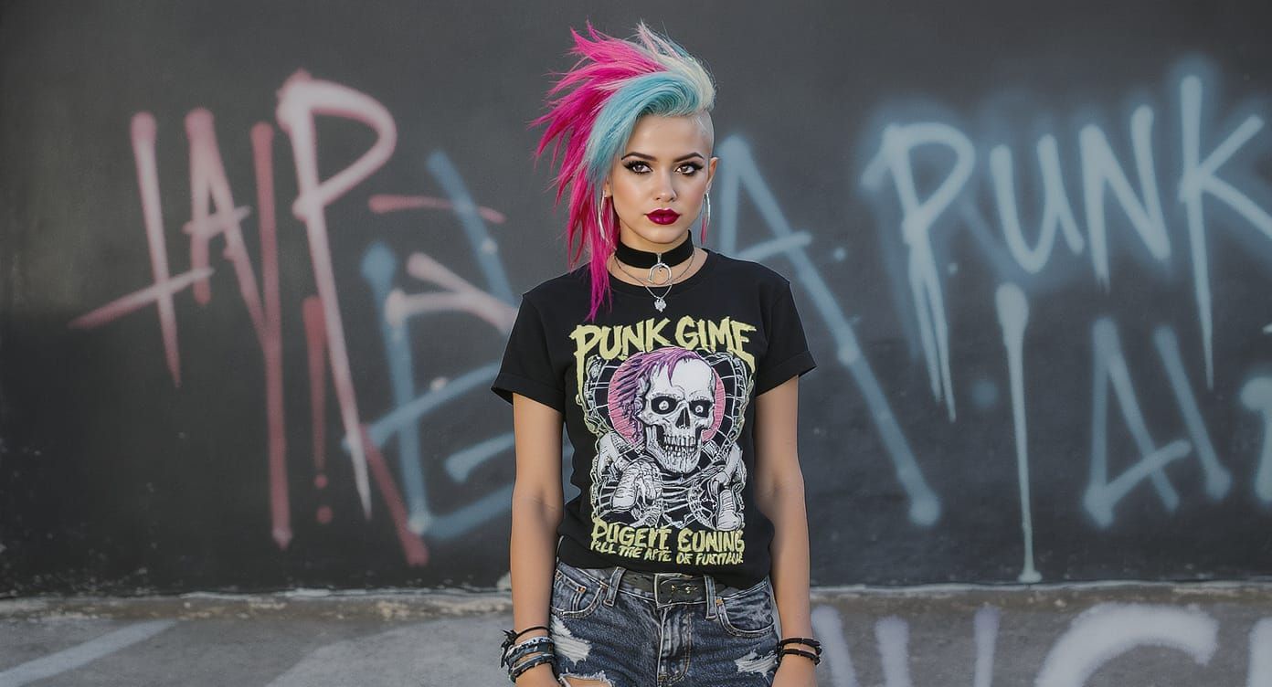 Punk Girl with Asymmetrical Hair in Professional Photo Style