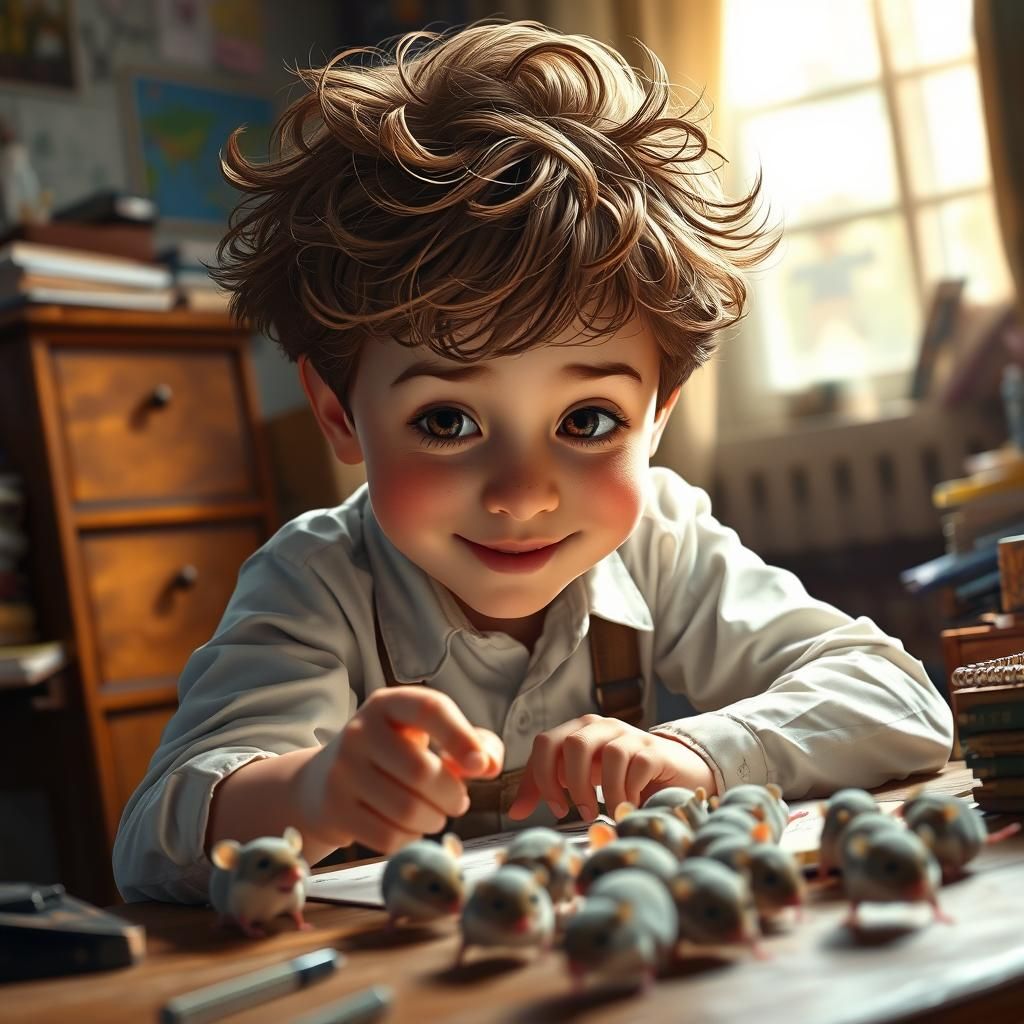 Boy and Mice: Hyperrealistic Splash Art Portrait