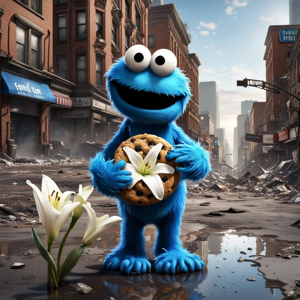 Cookie Monster's Tearful Lily: Urban Fantasy Art