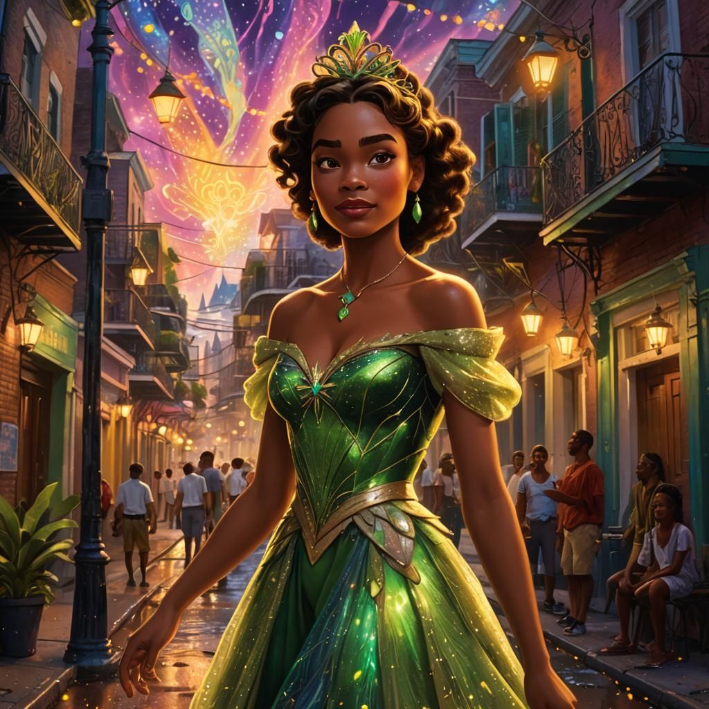 Princess Tiana in New Orleans: A Cinematic Film Still
