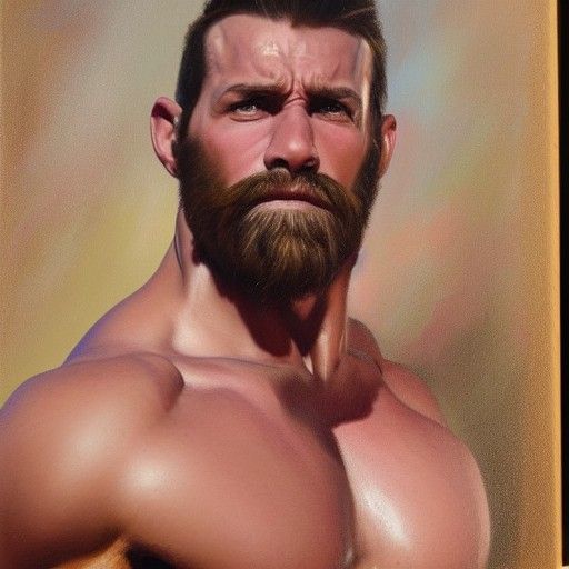 Muscular Man Portrait in Oil Painting Style