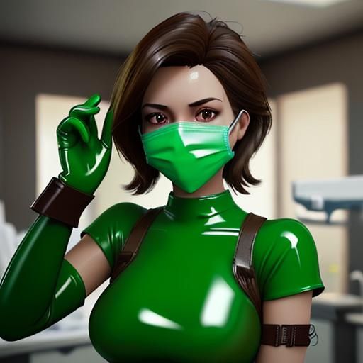 Female Dentist in Green Gloves: 3D Art