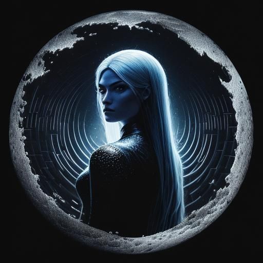Woman in Moonlit Maze: Hyper-Realistic Digital Art