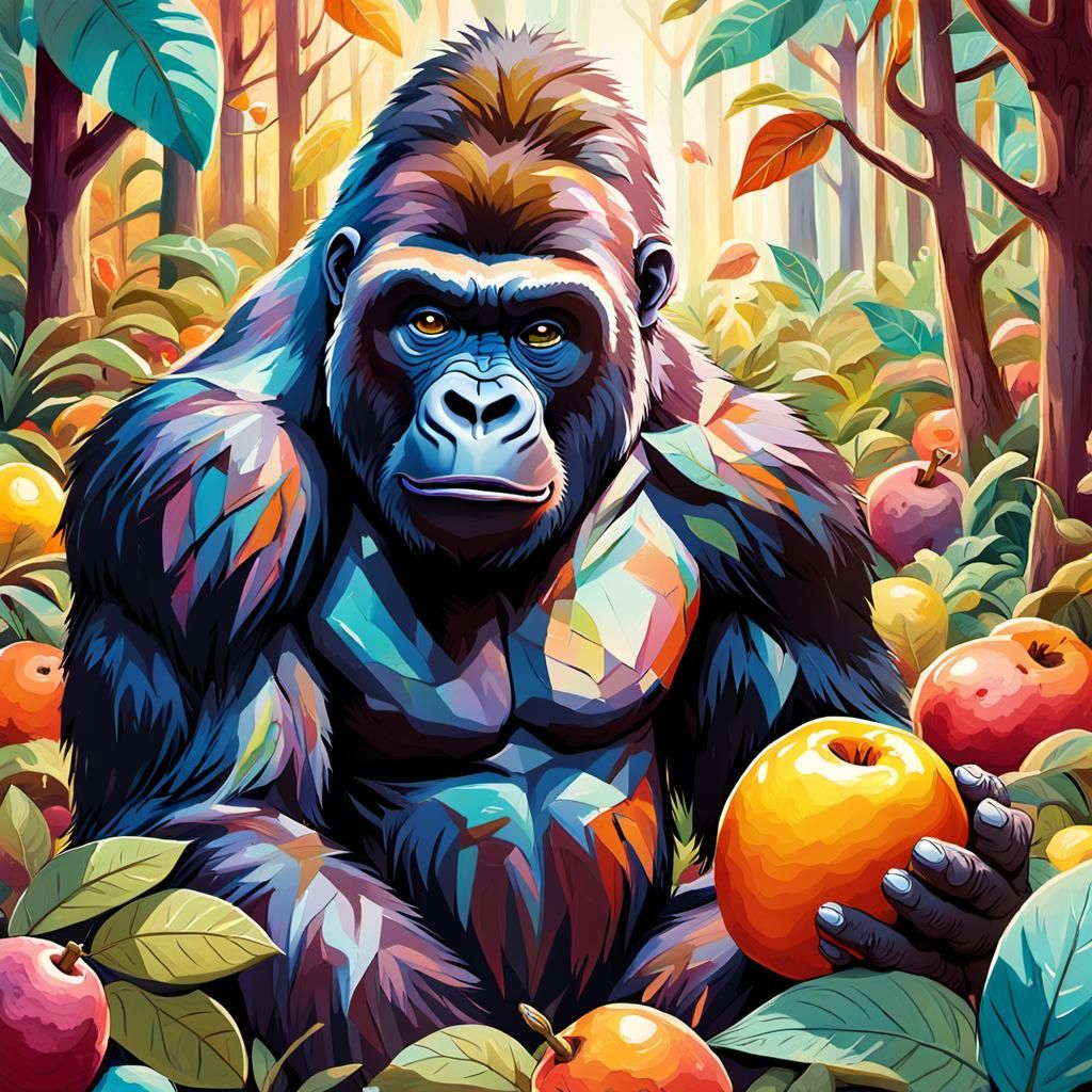 Playful Gorilla in Colorful Forest, Marker Art