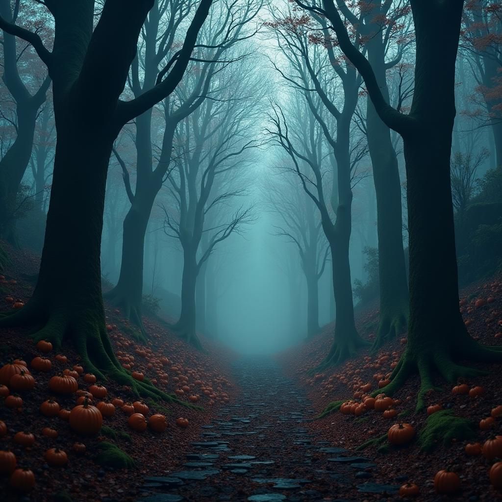 Halloween Forest in Detailed Matte Painting Style