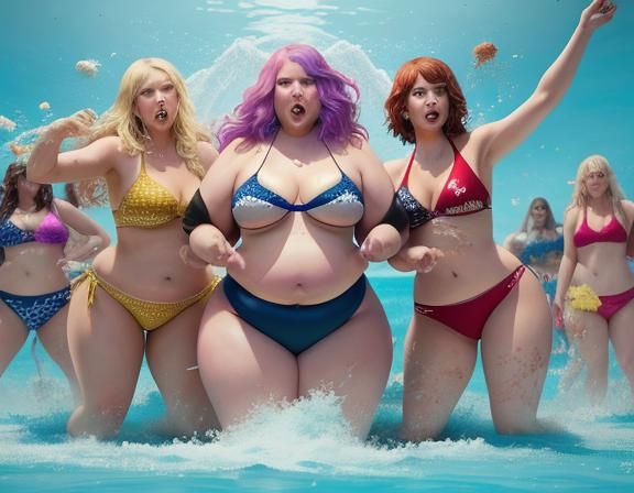 Hyperrealistic Cake Fight with Overweight Women in Bikinis