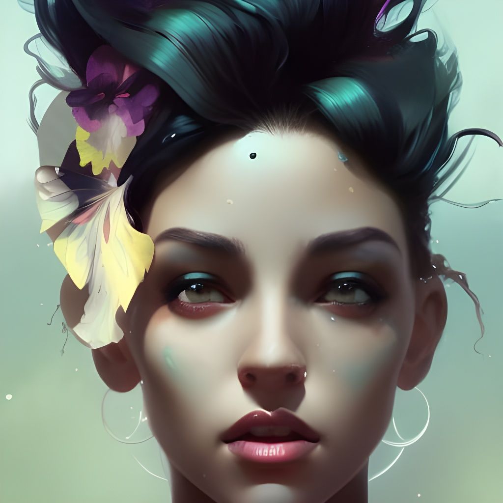 Detailed Portrait of a Black Pixie in Art Nouveau Style