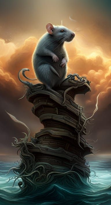 Rat Captain in Water: Epic Digital Matte Painting