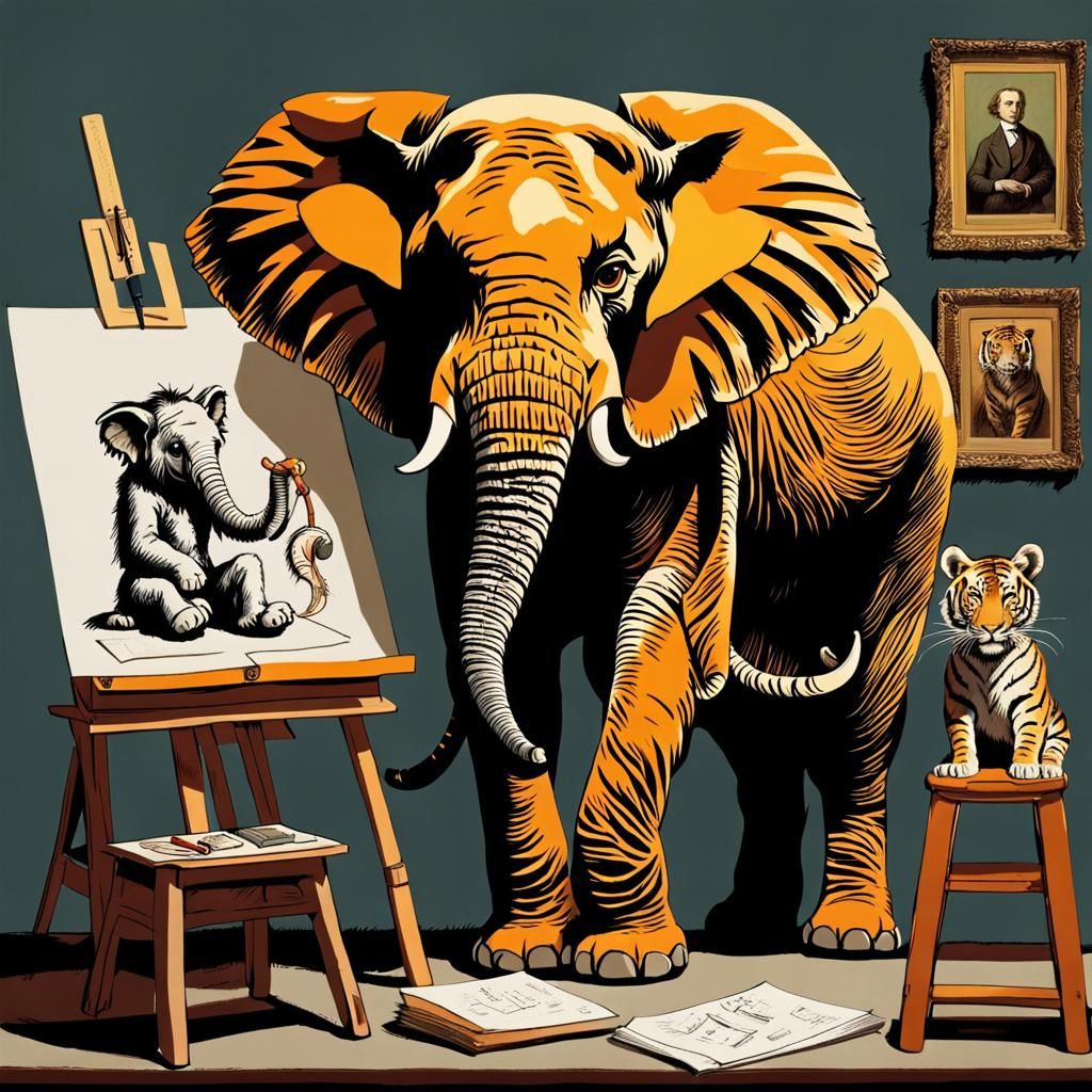 Anthropomorphic Elephant and Tiger Art Lesson