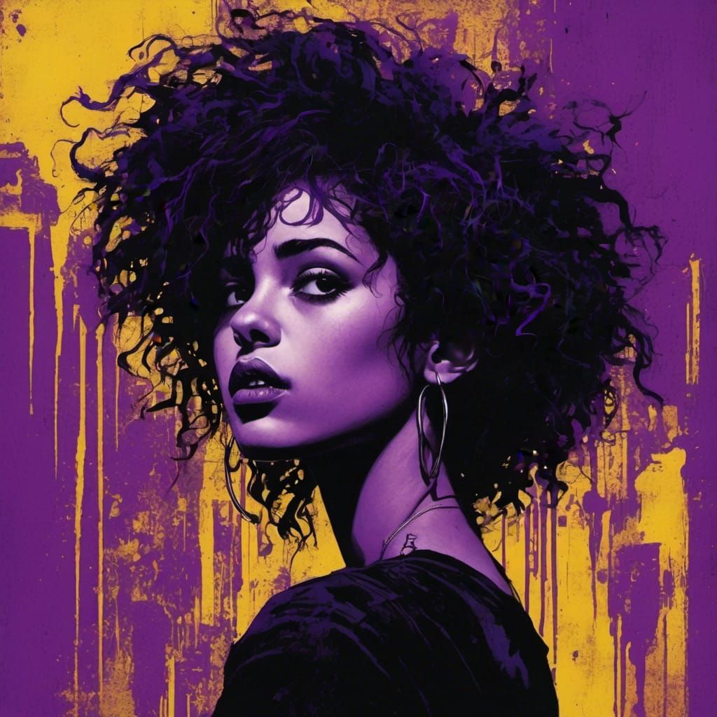 Grunge Poster of Girl with Purple Eyes