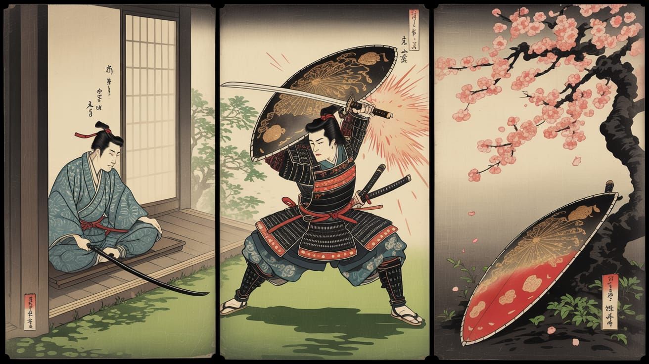 Samurai Code of Honor in Ukiyo-e Style