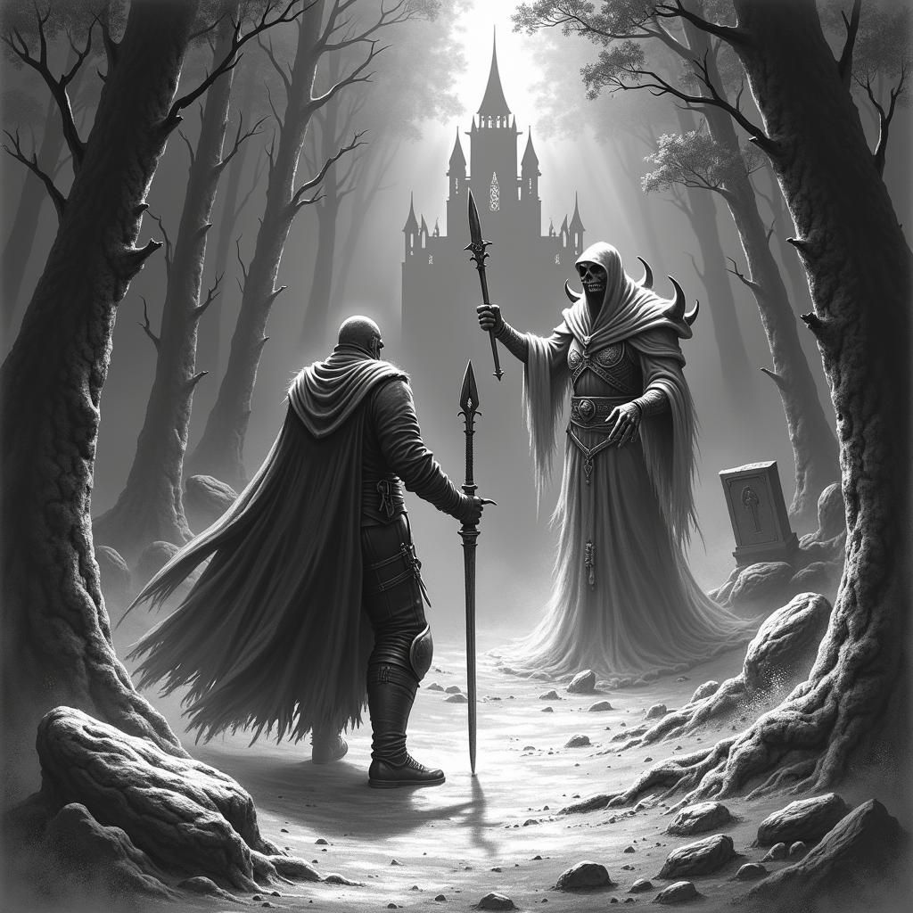 Paladin vs Wraith: D&D Pencil Sketch