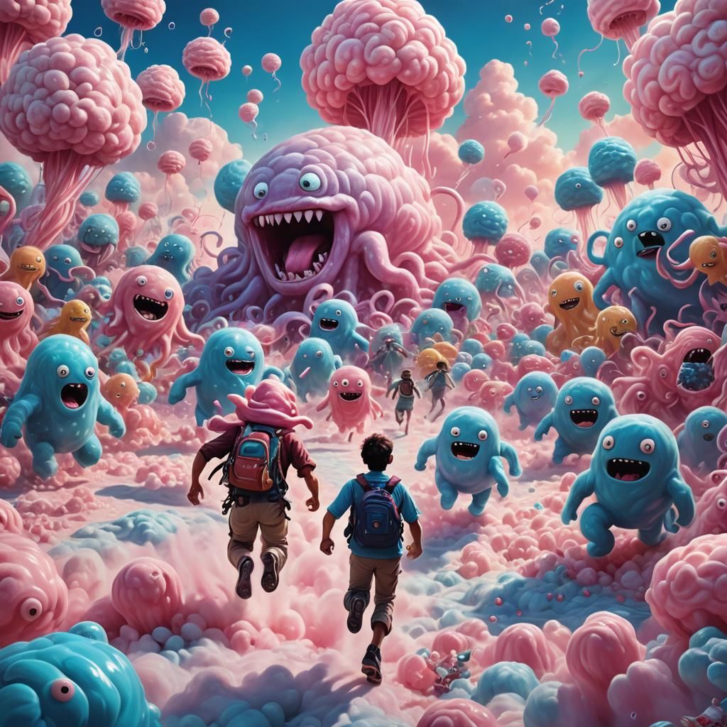 Whimsical Fantasy Art: Adventurer and Candy Monsters