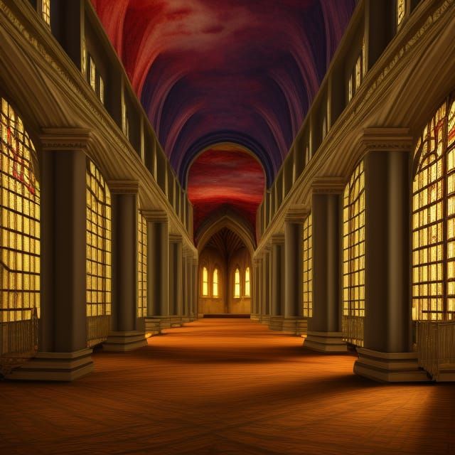 Renaissance Church Corridor in Liminal Space Aesthetic