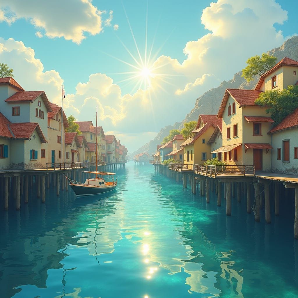 Serene Floating Village Inspired by Turner's Seascapes