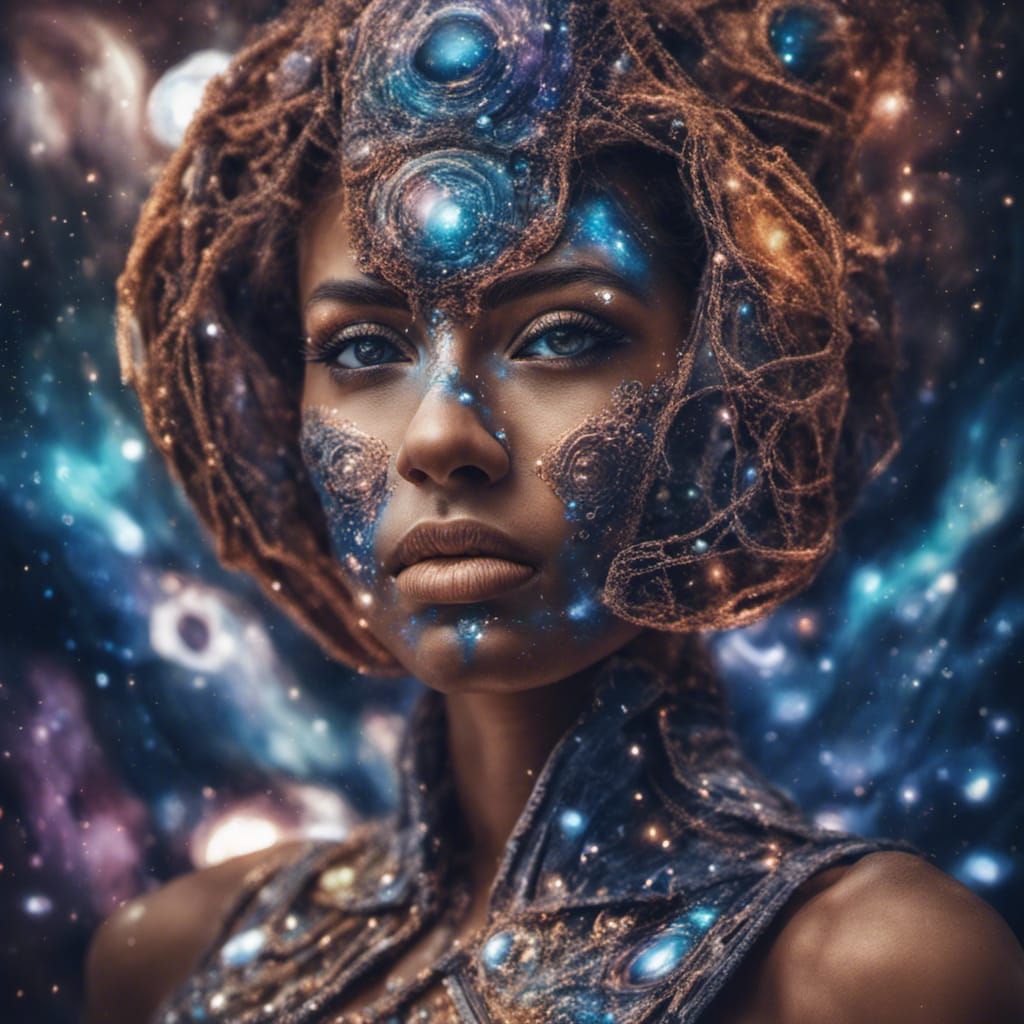 Woman with Galaxy Face Paint: Hyperrealistic Portrait