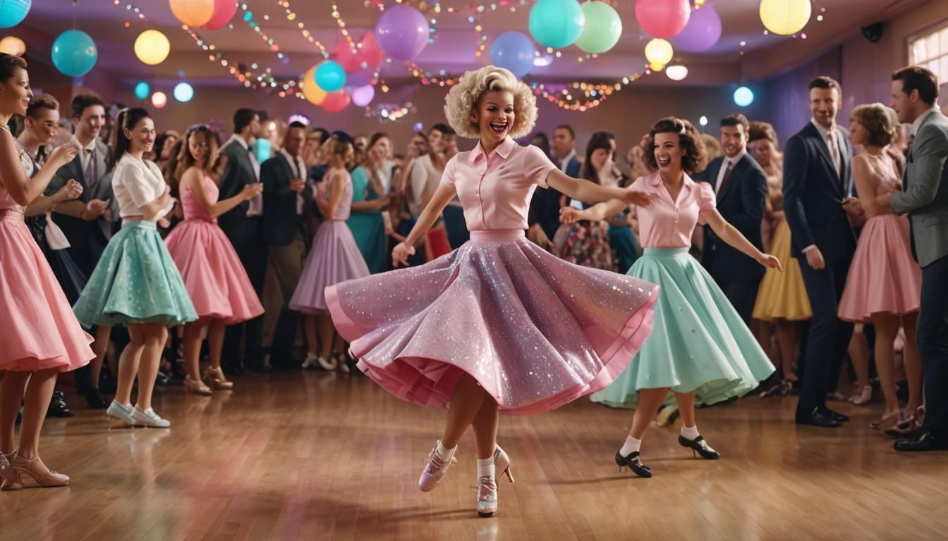 1950s Sock Hop in Hyperrealistic Style